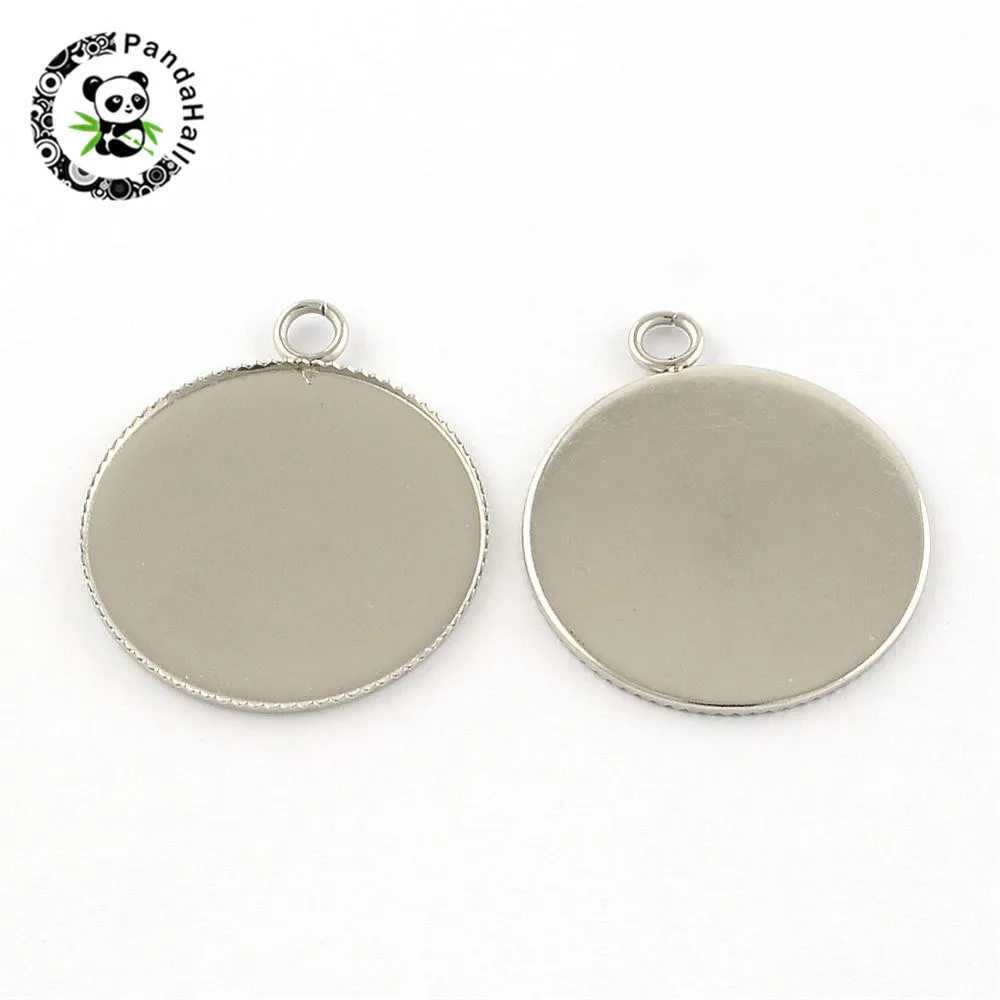 

Tray 25mm Flat Round 304 Stainless Steel Pendants Cabochon Settings,Stainless Steel Color,30.5x26x1.5mm, Hole: 3mm,100pcs/lot