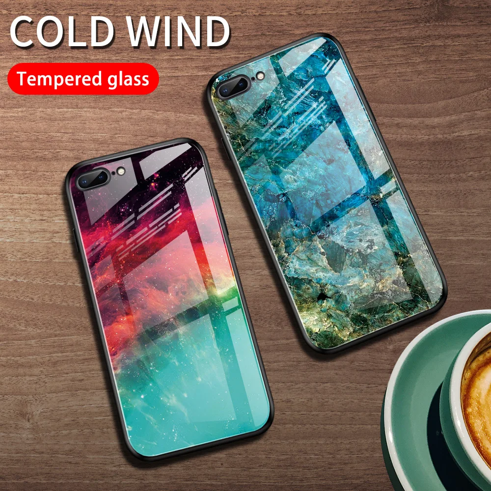 

Marble Starry Sky Phone Case For iPhone 6 6S 7 8 Plus Tempered Glass Gradient Cover For Apple iPhone X XR XS Max Girl Man Cases