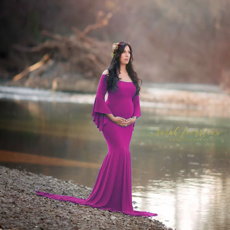New Long Breathable Maternity Dresses Maternity Photography Props Pregnant Clothes Shoulderless Pregnant Dress Women S M L