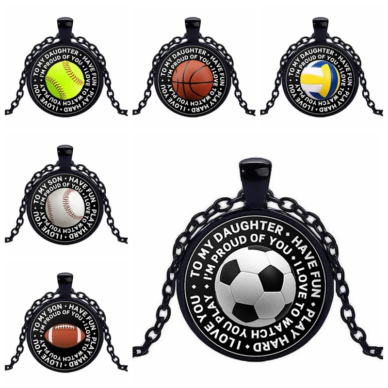 

2018 New Fashion Soccer Basketball Volleyball Baseball Football Tennis Photo Crystal Glass Cabochon Pendant Necklace Jewelry