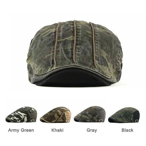 Camouflage Berets Hats for Men Women Patchwork Herringbone Caps Washed Cotton Newsboy Cap Cabbie Ivy Flat Hat Adjustable - Image 3