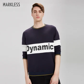 

Markless Men Pullover Navy Blue Casual Sweatshirts Blended Fabric Patchwork Sweatshirt sudaderas hombre 7402 Spring New Fashion