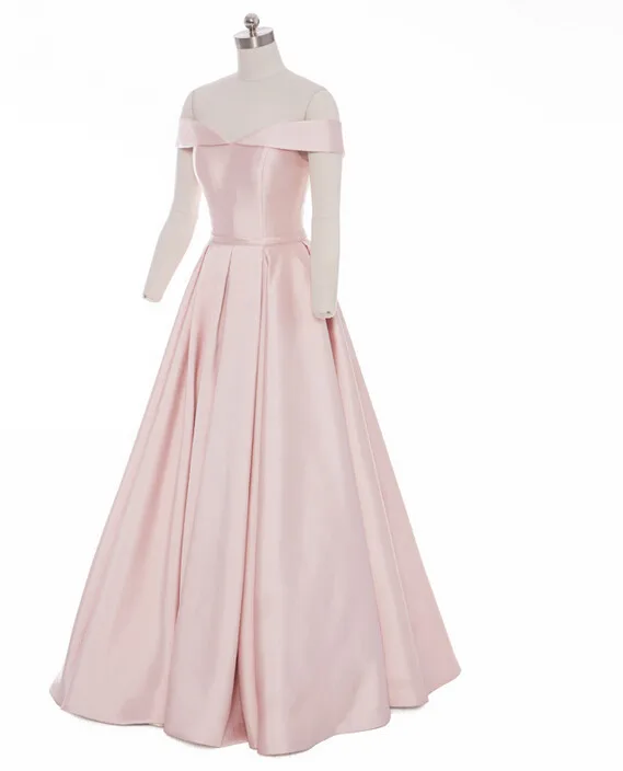 Pale Pink Taffeta Wedding Gowns Off Shoulder Floor Length Simple Ball ...