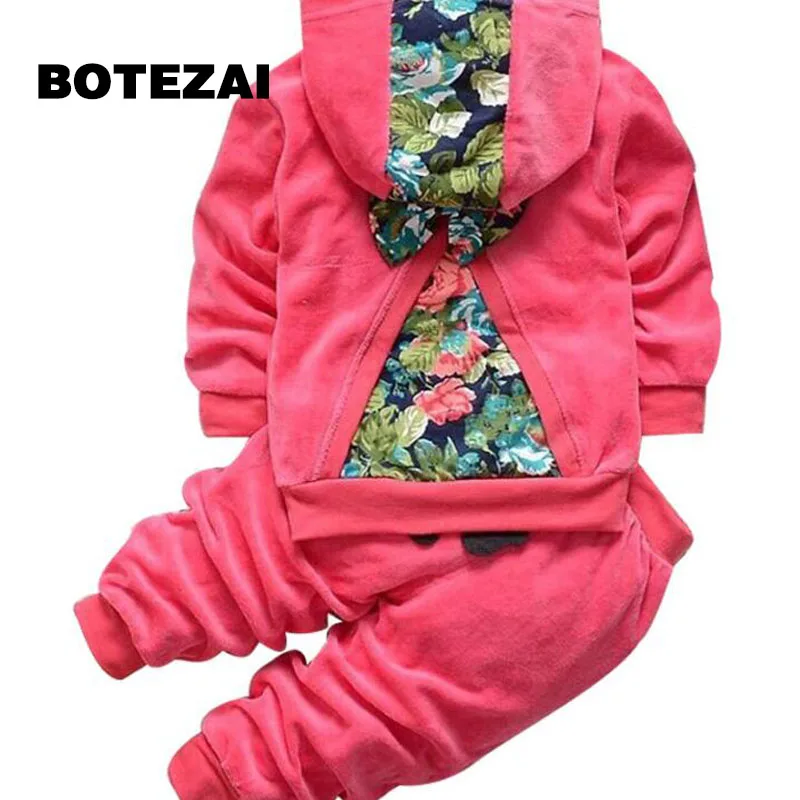 Baby Girl Clothing Sets Kids Children 2017 spring velvet clothing set Cartoon Minnie baby girls sport suit Hoodies + Pants