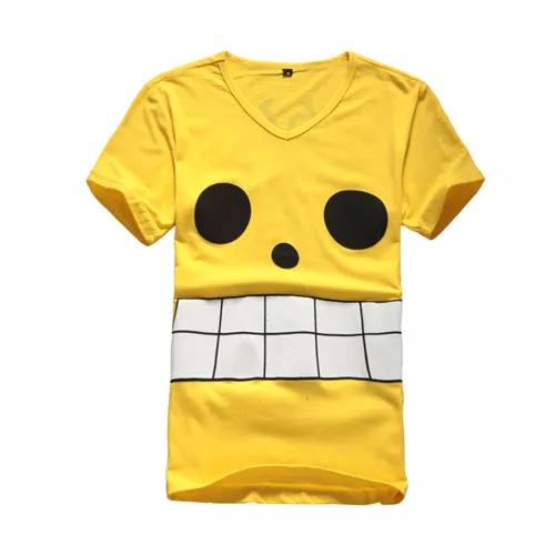 Аниме one piece Monkey D Косплей Луффи костюм футболки повседневные желтые Топы 2 стиля - Цвет: V Neck