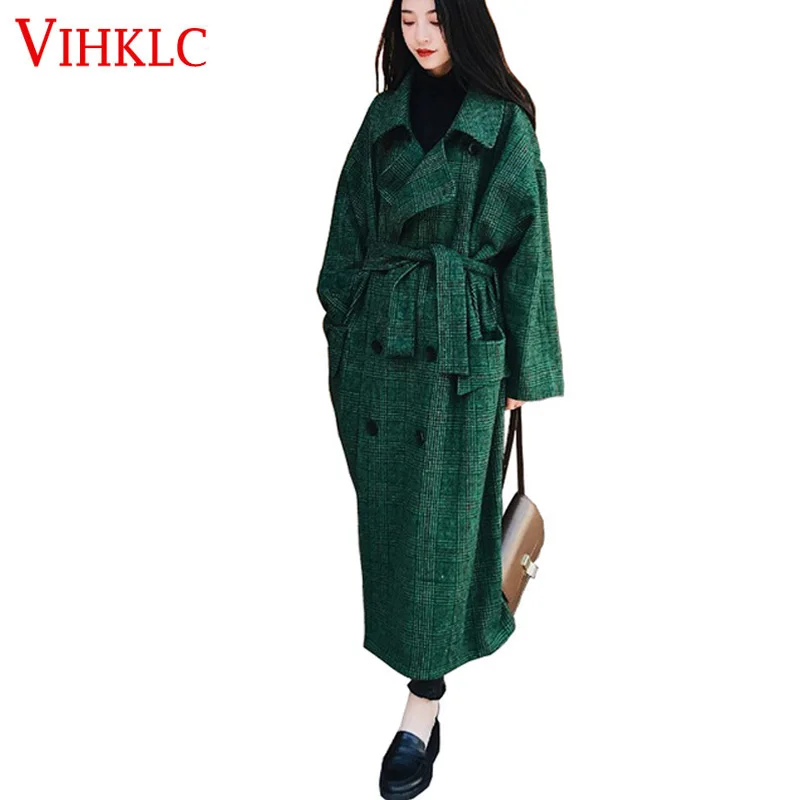 

2019 Winter Wool Blend Coat Fashion Mujer Womens Autumn Long Woolen Parka Overcoat Outwear Double Breasted Loose C577