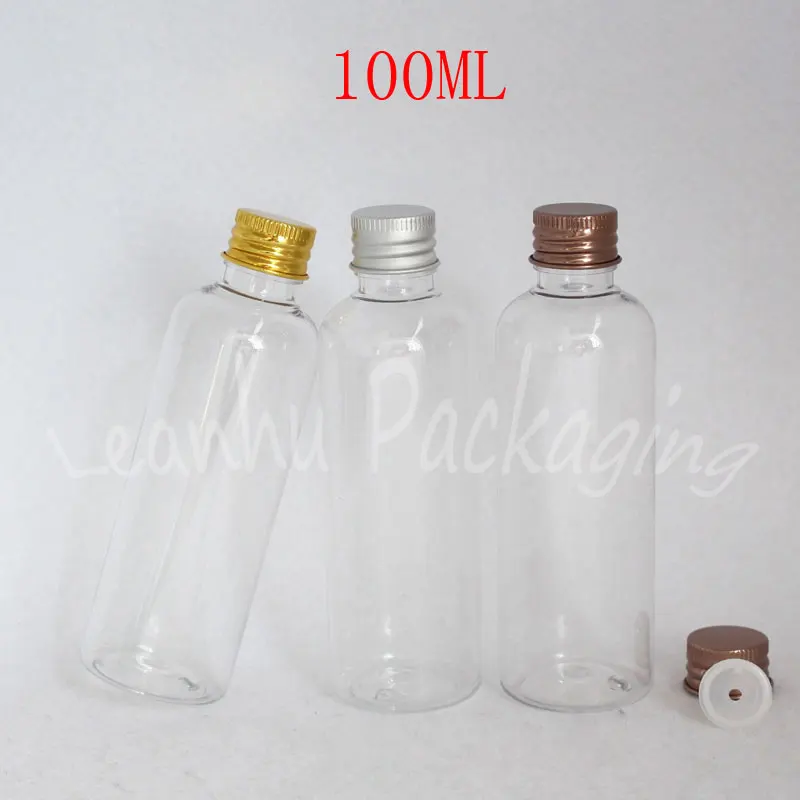 

100ML Transparent Plastic Bottle Aluminum Screw Cap ,100CC Empty Cosmetic Container , Shampoo / Shower Gel Packaging Bottle