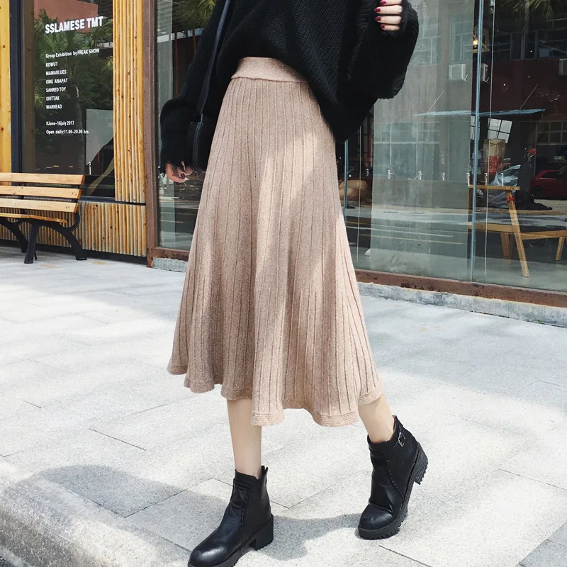 Винтажные Модные женские плиссированные юбки Элегантная трикотажная юбка новая осенне-зимняя повседневная трапециевидная длинная юбка с высокой талией