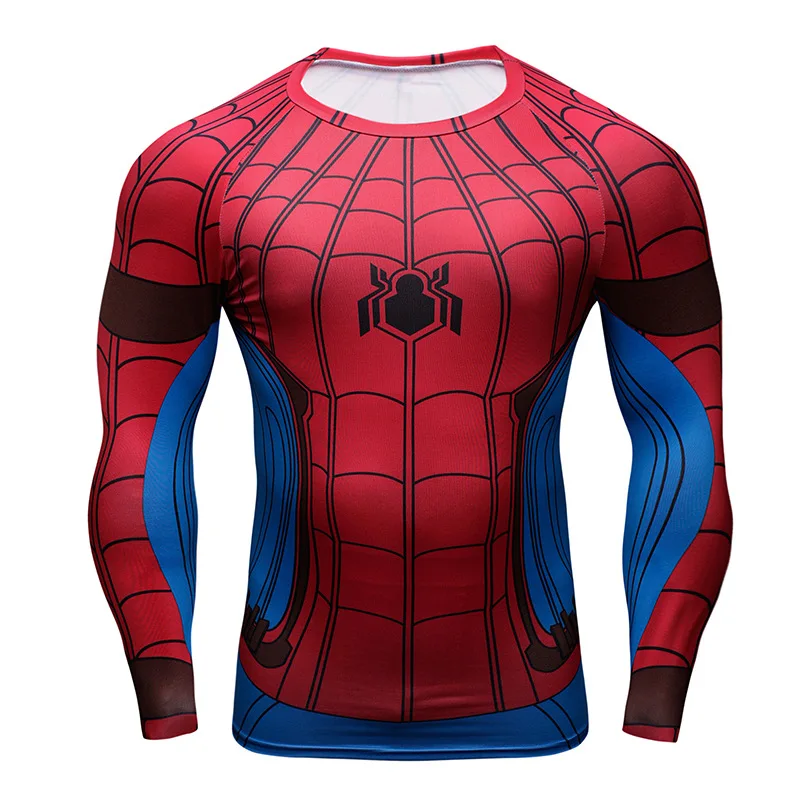 

Spider-Man T-shirt Male Long-sleeved Summer Captain America Civil War 3D Three-dimensional Printing Sports Tights Hero Clothes