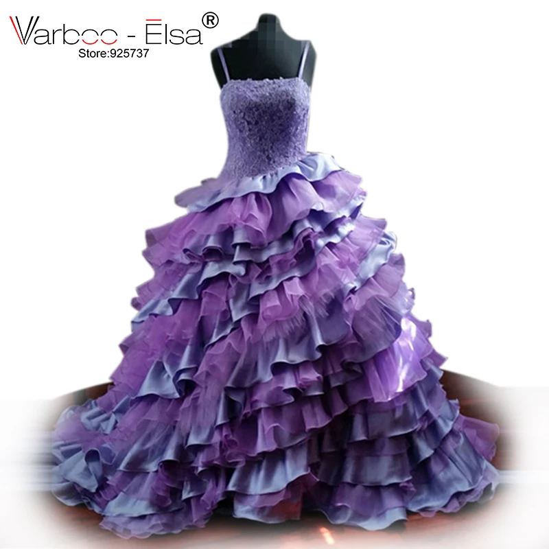 Colorido Roxo Lilás Vestido de Noiva Spaghetti Strap Lace Vestido de Noiva Plissado Em Camadas vestido de Baile Vestidos de Casamento Robe De Mariage