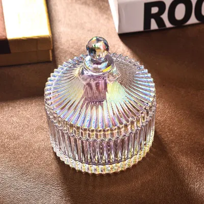 Европейская полосатая сахарница Хрустальная конфетная банка стеклянная коробка для ювелирных изделий с алмазами Домашний Органайзер для макияжа ватные палочки - Цвет: B