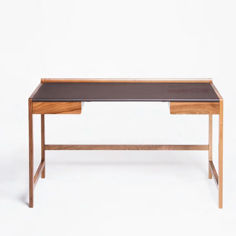 Direct Walnut Wood Frame Pu Leather Office Desk Writing Desk