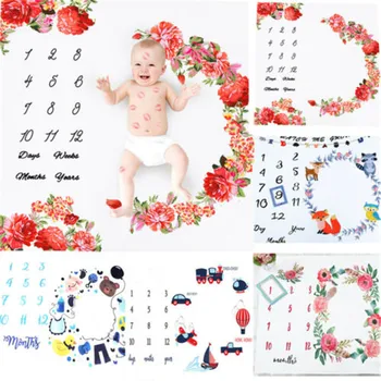 

Newborn Baby Soft Cotton Blankets Infants Floral Print Milestone Blanket Mat Photography Prop Monthly Growth Photo