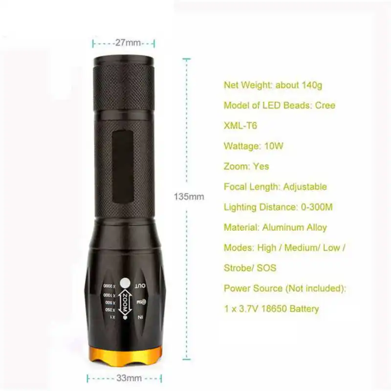 G700 X800 Tactical Military XM-L T6 Flashlight Torch powerful led flashlight Waterproof Zoom lanterna led t6 fanatic #4S15 (5)