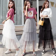 Новая летняя сетка; с высокой талией Maix юбка плиссированные пышные Пышные юбки из тюля для торта женские юбки Mujer Moda