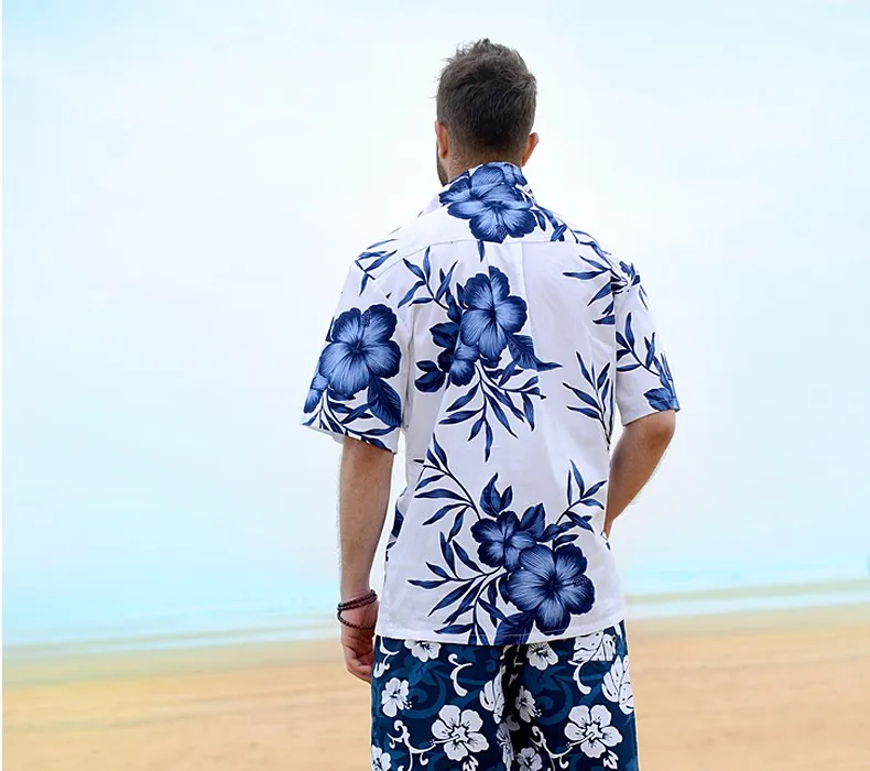Бренд для мужчин США Размеры цветочный короткий рукав рубашка повседневные рубашки Летний стиль хлопок пляжный отдых Гавайский принт