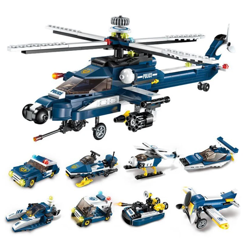 

381Pcs DIY Enlighten Bricks 8in1 Car Building Blocks Helicopter Model Set Educational Assembled Toys For Children Kids Boy