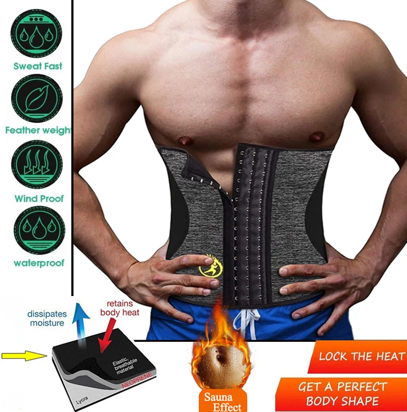 NINGMI Mens Waist Trainer Slim Body Shapers Neoprene Sweat Sauna Strap Cincher Sport Top Slimming Shapewear Modeling Belt Corset