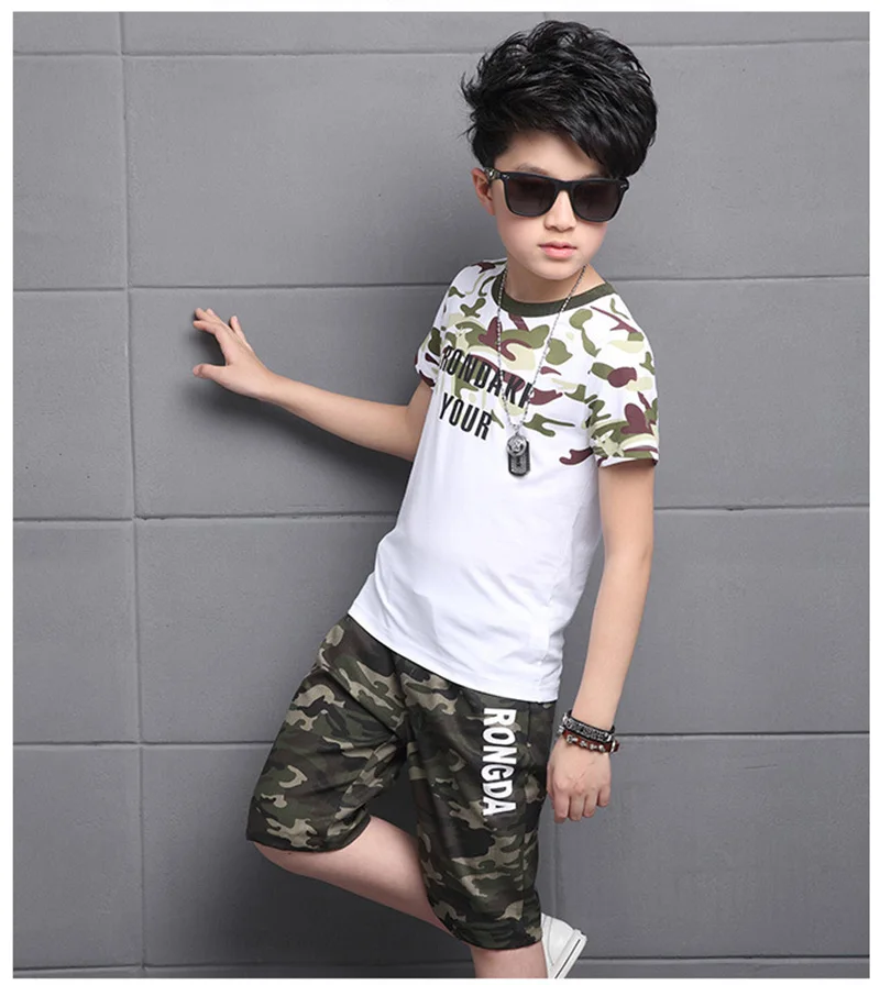 2019 summer boys teenage sport sets kids short sleeves T-Shirt + camouflage shorts suits boys clothes sets 3-10T (12)