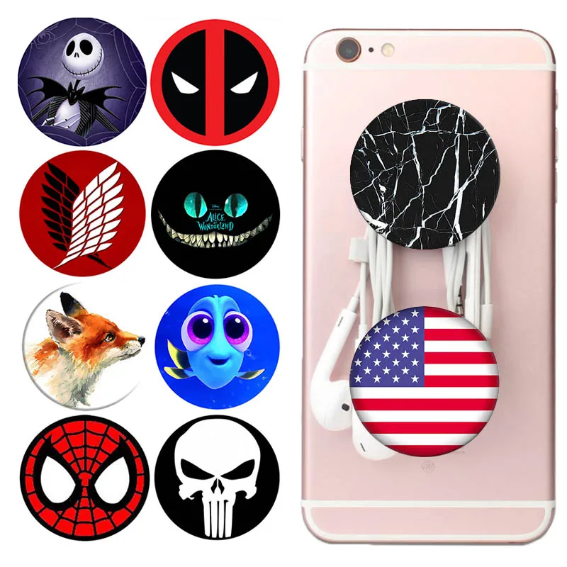Pop Socket Solid Color Black Phone Holder White Ananas