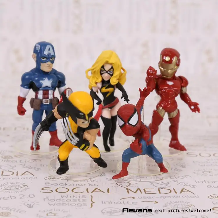

Avengers Superheroes Captain America Iron Man Spiderman PVC Action Figures Toys 5pcs/set