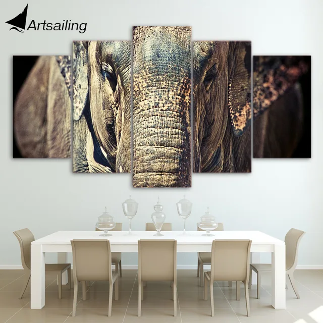 hd printed elephant close up face trunk ears painting canvas print