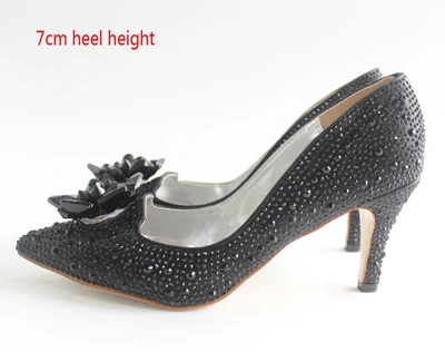 Г., новые блестящие стразы, обувь Золушки на высоком каблуке женские туфли-лодочки женские свадебные туфли с острым носком, украшенные кристаллами zapatos mujer - Цвет: black 7cm heel