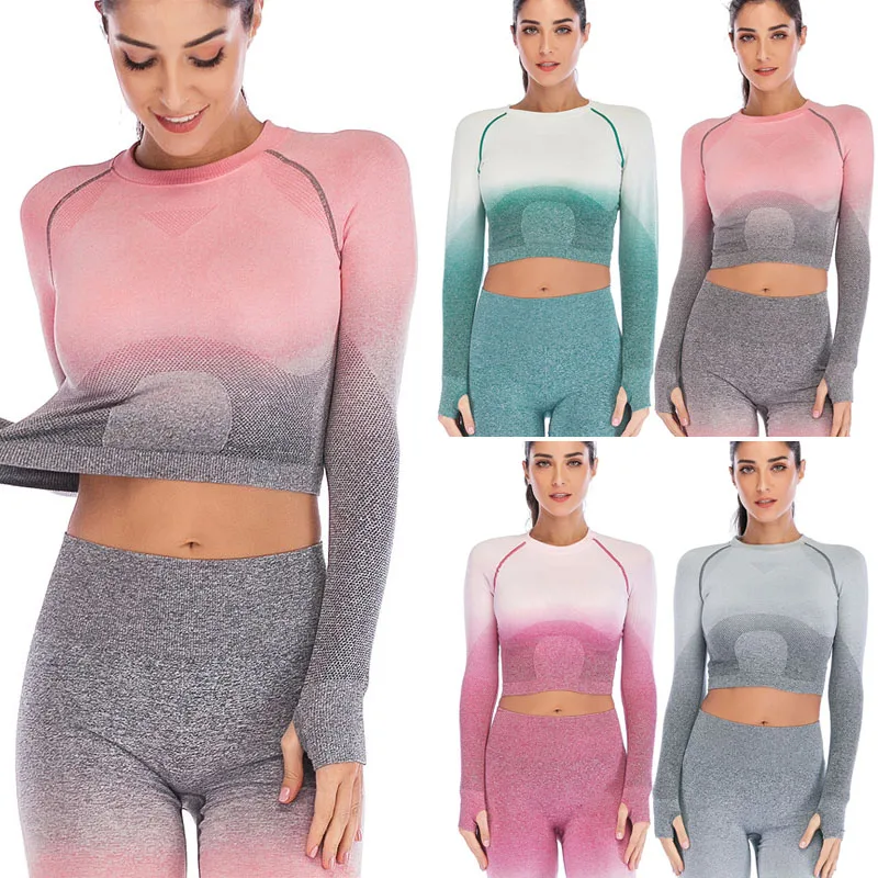 حديثا النساء التدرج اللياقة البدنية الرياضية تراجع صبغ فساتين طويلة الاكمام تنفس مجموعة ملابس رياضية لليوجا الجسم بناء XR-الساخن حديثا النساء التدرج اللياقة البدنية الرياضية تراجع صبغ فساتين طويلة الاكمام تنفس مجموعة ملابس رياضية لليوجا الجسم بناء XR-الساخن