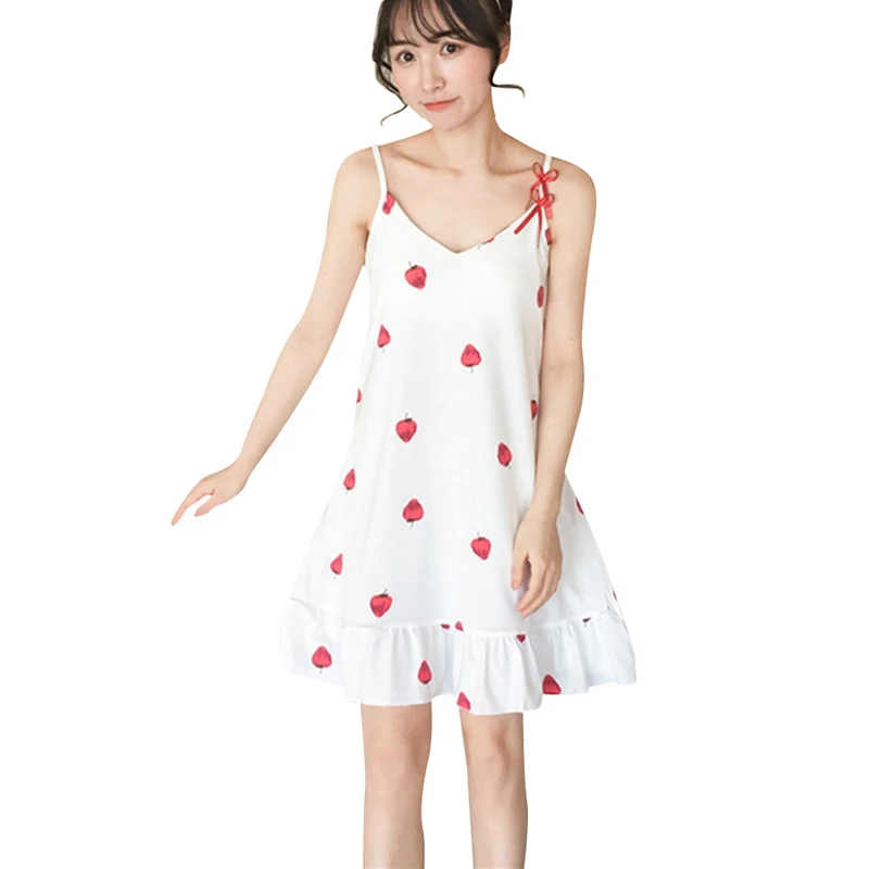 

Summer Sweet Women Nightdress Fruit Strawberry Print Nightwear