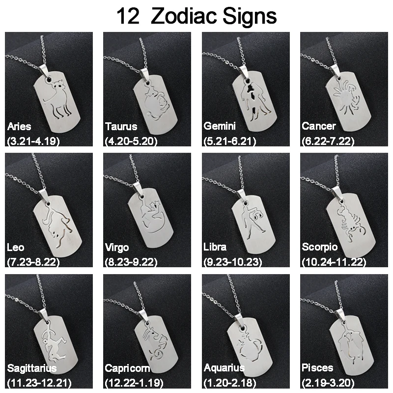 

New Trendy 12 Constellations pendant Necklace&Chain For Men Stainless Steel Amulet 12 Zodiac Signs Jewelry gift Bijoux