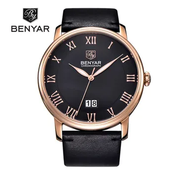 

BENYAR Mens Business Watches Brand Luxury Calendar Roman Numerals Leather Fashion Casual Quartz Watch Relogio Masculino