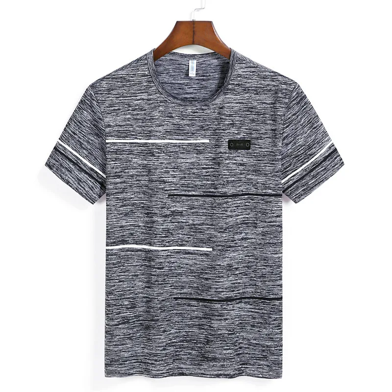 

DropShipping Large Size M-9XL 2019 Summer men's casual brand o-neck gray short sleeve t-shirt man striped t-shirts red tees tops