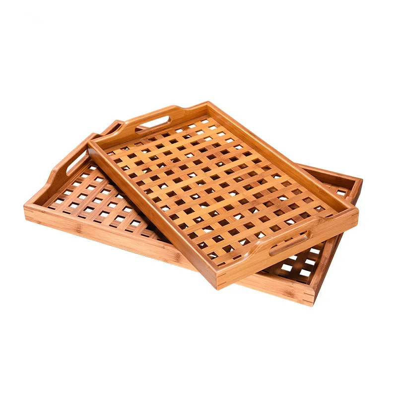 Bamboo Lattice Serving Trays with Handle for Tea/Coffee Creative Natural Wood Table Decor