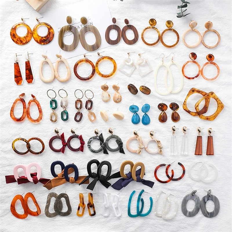 

3* Korean Version Of The New Retro Acetate Leopard Circle Ladies Big Earrings Brown Acrylic Geometric Statement Women's Earrings