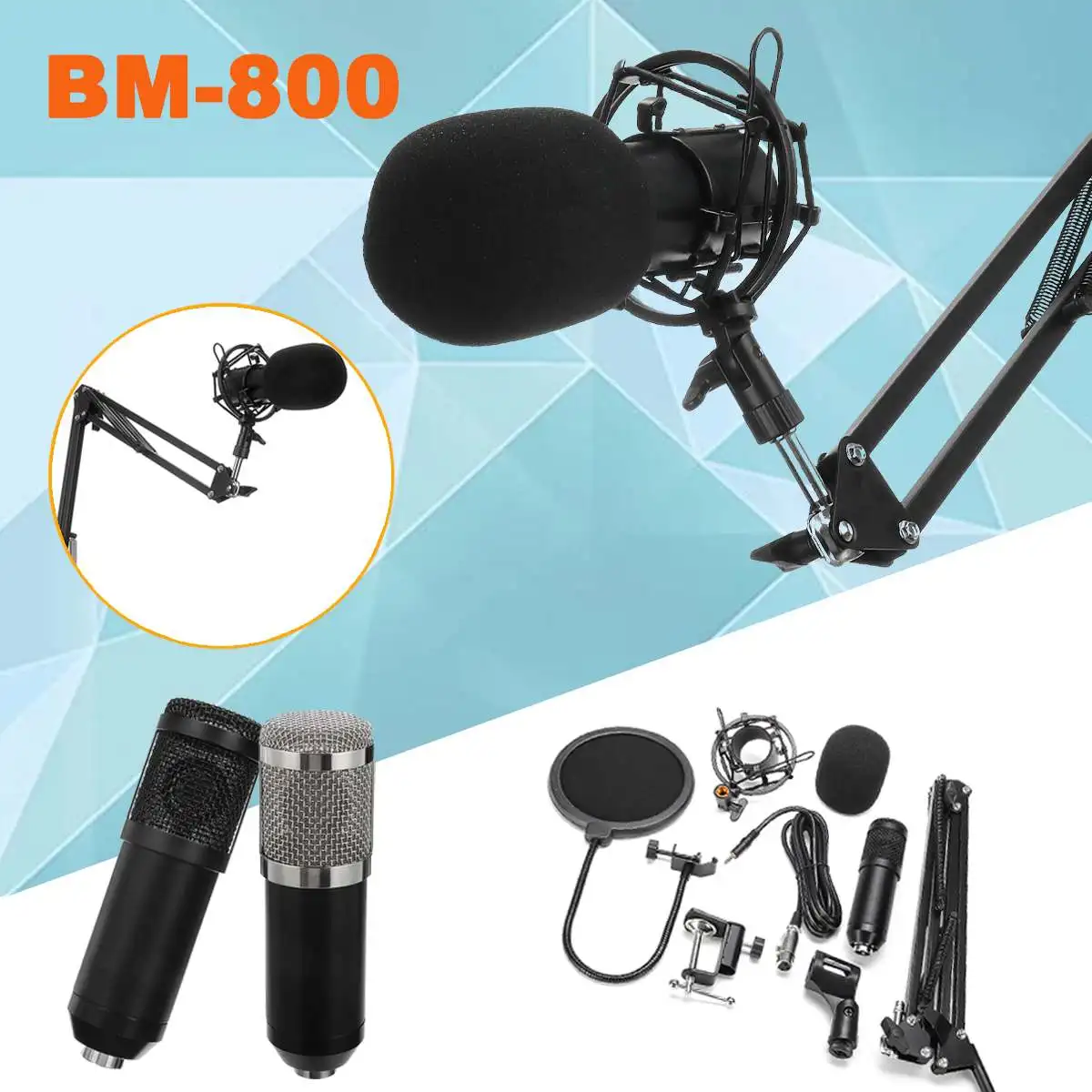 

Professional bm 800 Studio Microphone bm800 Condenser Microphone Kits Bundle Karaoke Microphone Mic Stand For computer