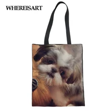WHEREISART Shih Tzu Pet Dog Print Женская сумка шоппер модная сумка через плечо для девочек Школьный рюкзак женская книга для путешествий сумка