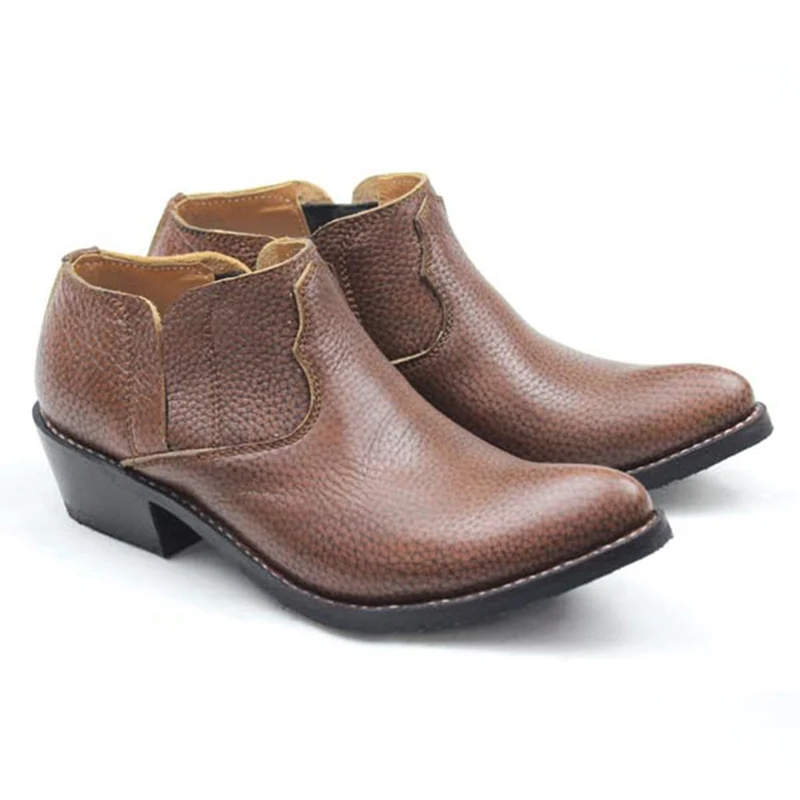 

Handmade Men's Boots Ankle Cowhide Genuine Leather Work Boots Western Cowboy Boots with Low Tops Men Martin Boots, 3.5cm Heel