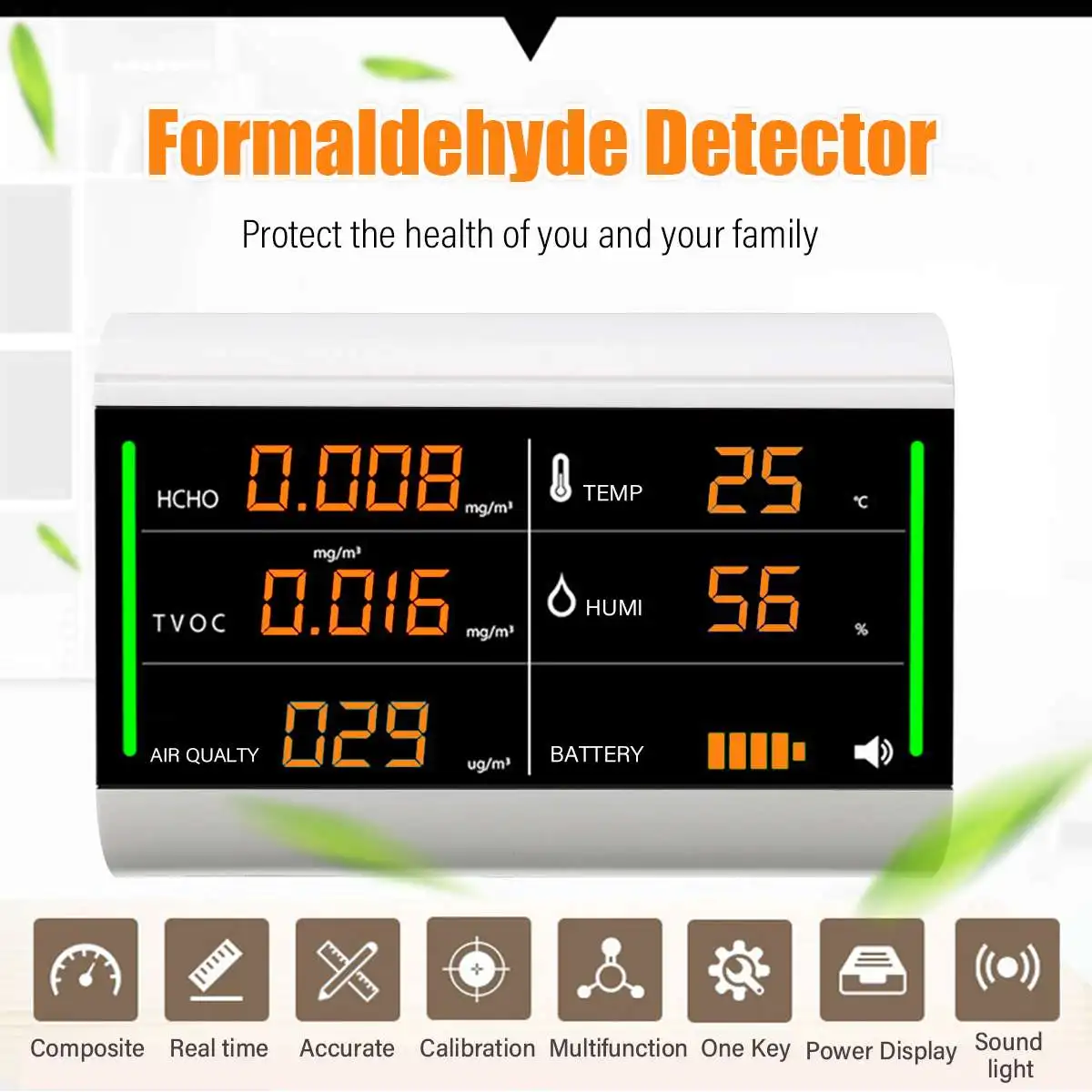 

Formaldehyde Tester Digital Screen Home Air Quality Detector USB Rechargeable TVOC HCHO Benzene/Dust/Temperature/Humidity Meter