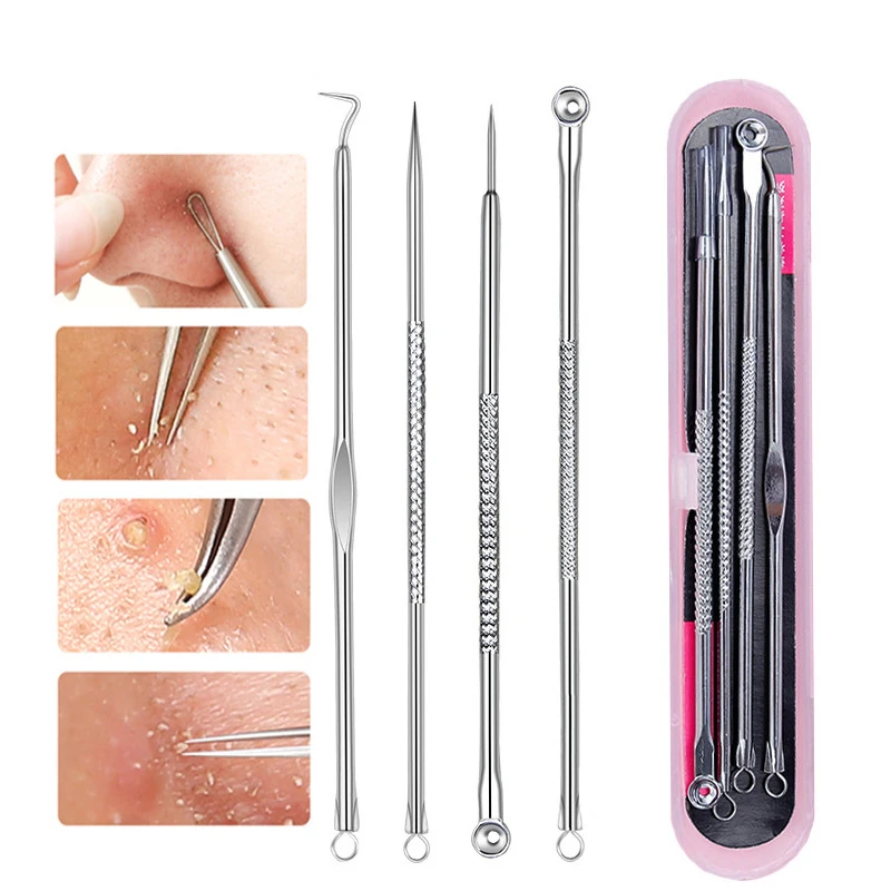 

4PCS Sliver Face Care Stainless Acne Needle Blackhead And Pimple Remover Comedone Acne Extractor Point Clean Black Head Remover