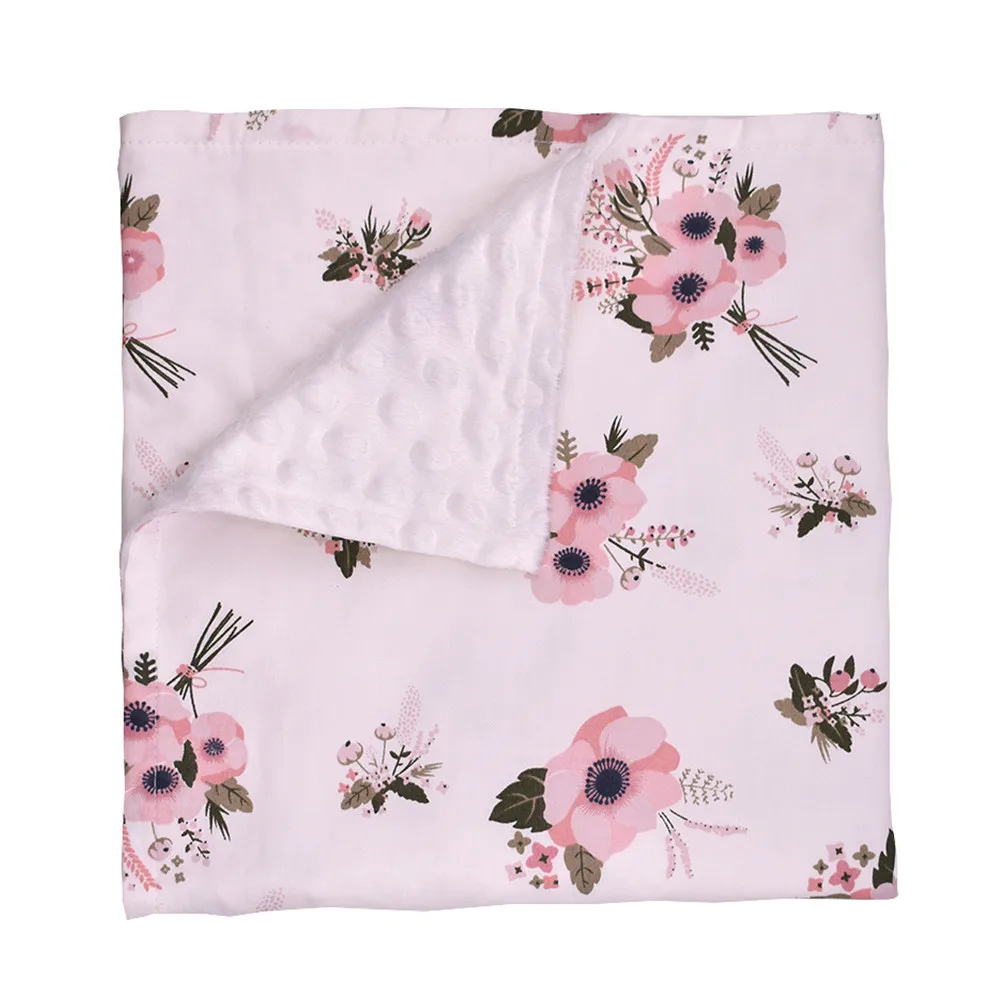 

Baby Blankets Newborn Swaddle Receiving Blanket Flower Stripe Print Sleeping Swaddle Minky Blanket Wrap