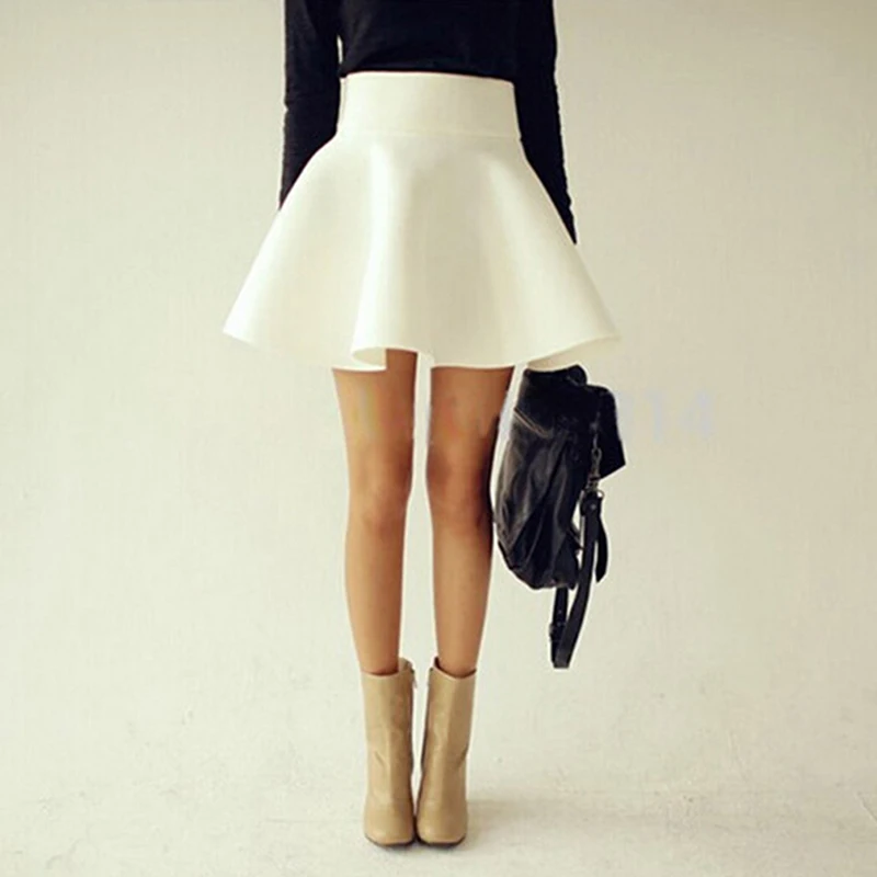 Женские мини-юбки; милая Однотонная юбка трапециевидной формы в консервативном стиле; юбка с высокой талией для студенток; супер короткая мини-юбка; большие размеры