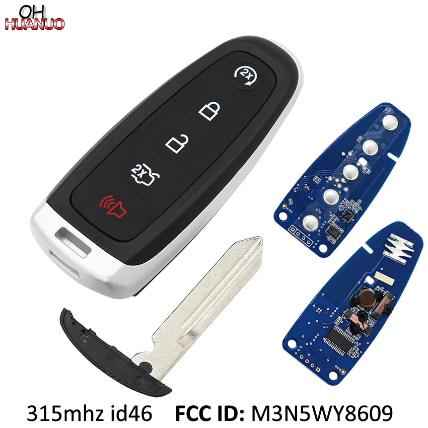 

5 Button Smart Remote Start Smart Prox Key Fob Transmitter for Ford 315MHz ID46 Chip FCC: M3N5WY8609 with H75 small key