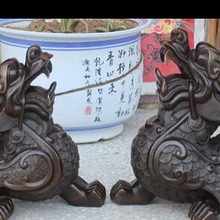 Bi002767 2" Китай Народная Бронзовый Богатство Монета PiXiu Храброго Войска Гардиан Зверь Статуя Пара