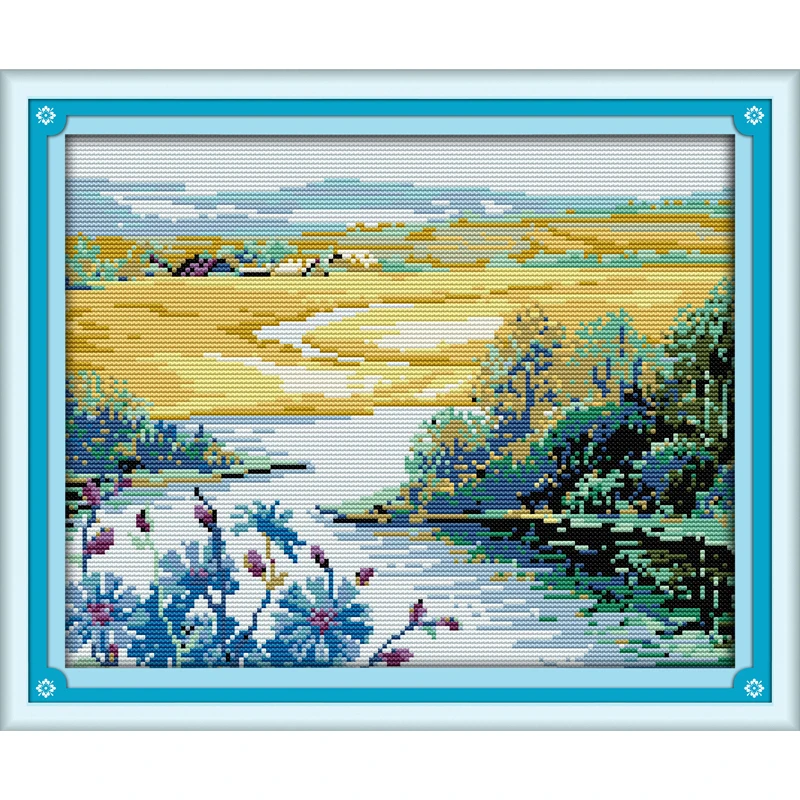 набор для вышивания алиса "алиса 3-13 "над рекой"" 3-13. вышивка матренин посад. риолис 1235 озеро в горах. вышивка крестиком пейзажи. вышивка крестом горный пейзаж.