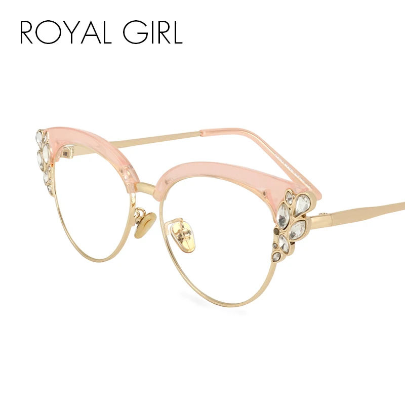 

ROYAL GIRL Fashion Cat Eye Sunglasses 2019 New Women Brand Designer Half Frame Crystal Diamond Sun Glasses oculos de sol SS666