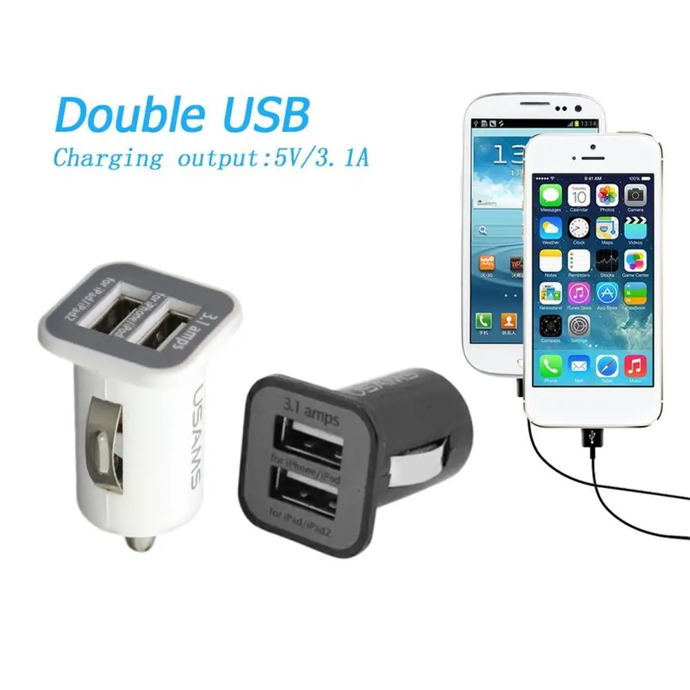 

Universal USAMS 12V Mini Portable 3.1A Dual USB Ports Car Vehicles Charger for Mobile Phone Tablet PC Devices