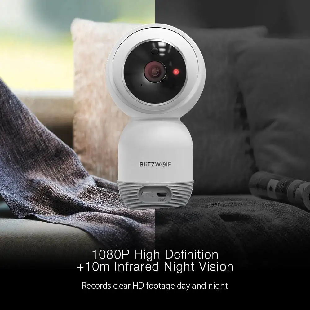 Камера видеонаблюдения Blitzwolf Wi Fi 1080P PTZ 2 сторонняя аудиосвязь IP поддержка SD карты
