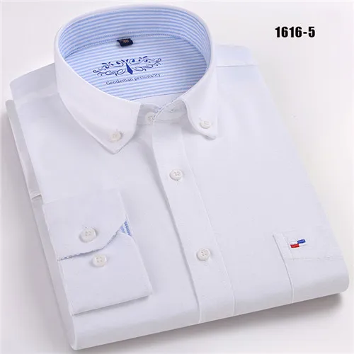 Качество хлопок Ткань Оксфорд полосатый бизнес мужские повседневные рубашки кнопка квадратный воротник с длинным рукавом slim fit - Цвет: 1616-5