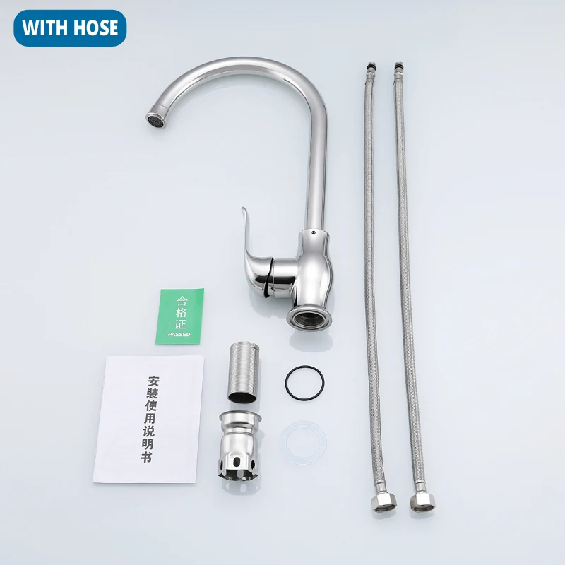 IVRICH Stainless Mirror Polished Kitchen Faucet Ceramic Core Kitchen Tap Deck Mount Sink Mixer ML102