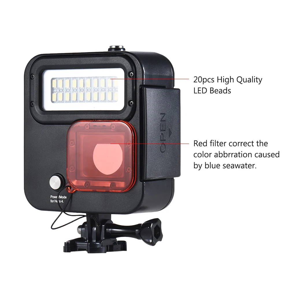 Go Pro 4 Diving LED light with waterproof housing For Gopro Hero 4 GoPro 5 6 EKEN H9Plus H6s H5s plus H7s h8 Camera Accessories